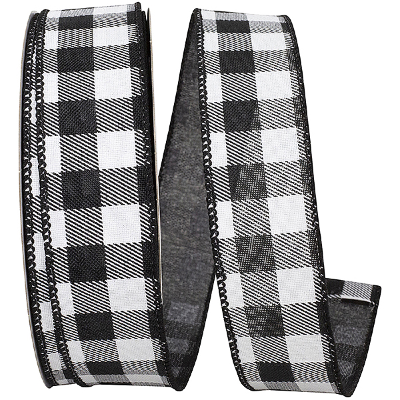 Black and White Buffalo Plaid Gingham Ribbon 1.5
